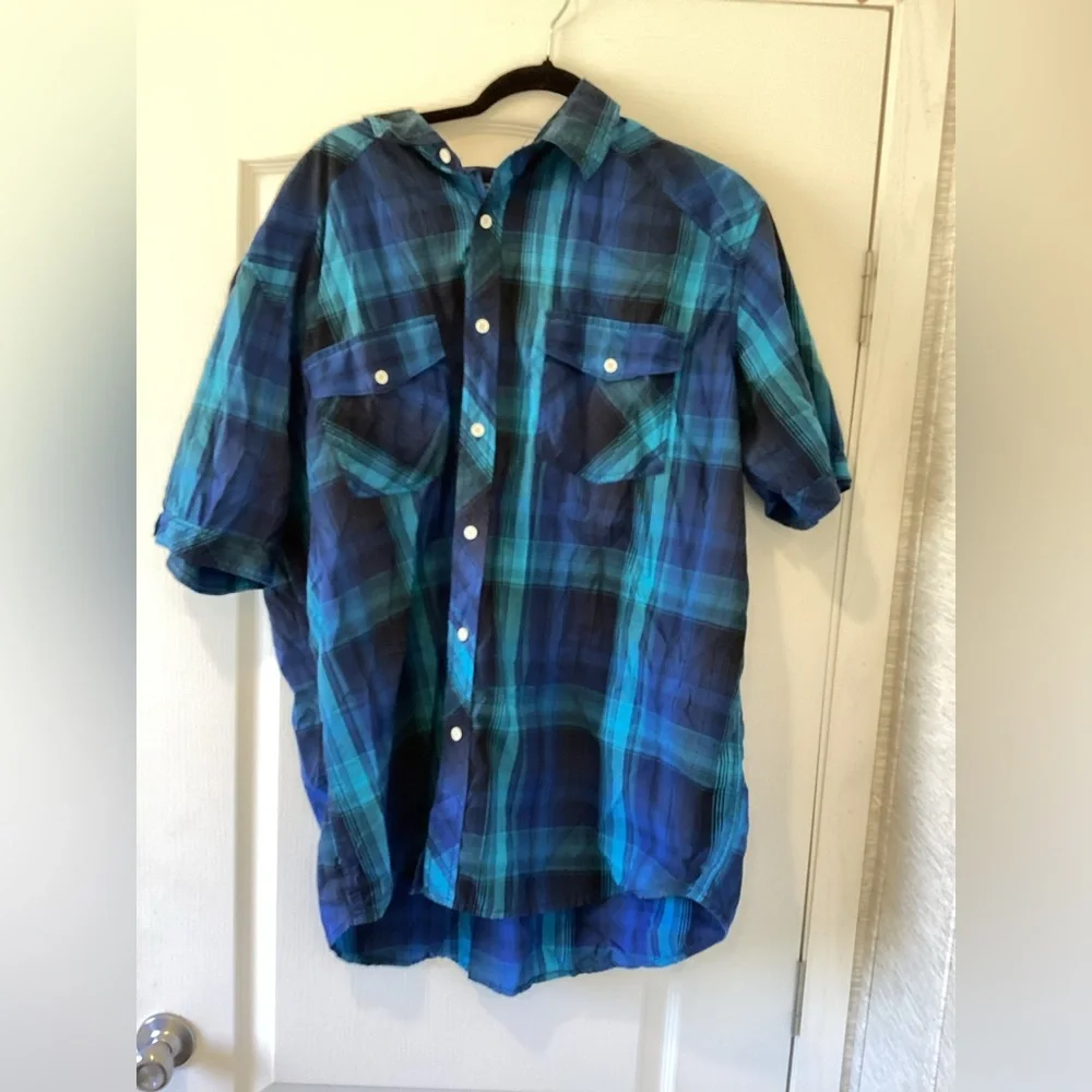 Black Jack Men's Blue and Teal Plaid Button Down Shirt size 3XL EUC